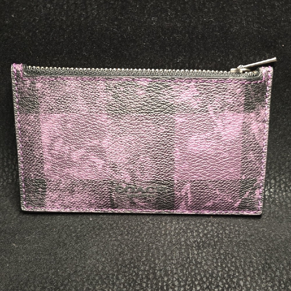 Coach Grunge Buffalo Plaid Print Zip Card Case
